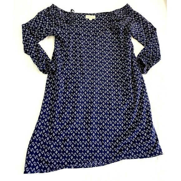 Anthropologie Cloth & Stone Blue Geometric Print Off The Shoulder Mini Dress XS - Picture 1 of 5